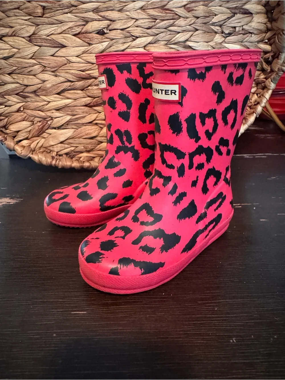 Hunter Kids Pink Leopard Print Rain Boots